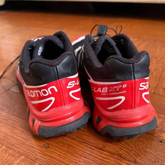 Salomon Black Red Trail Sneakers with White Accents - Picture 5 of 6